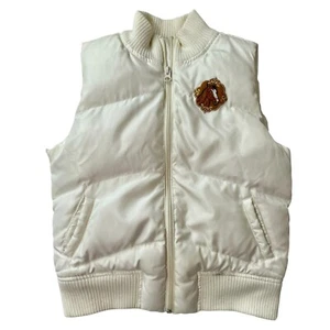 Old Navy Down Puffer Vest Size Large Girls Ivory Vintage 90s Horse Patch Warm - Picture 1 of 8