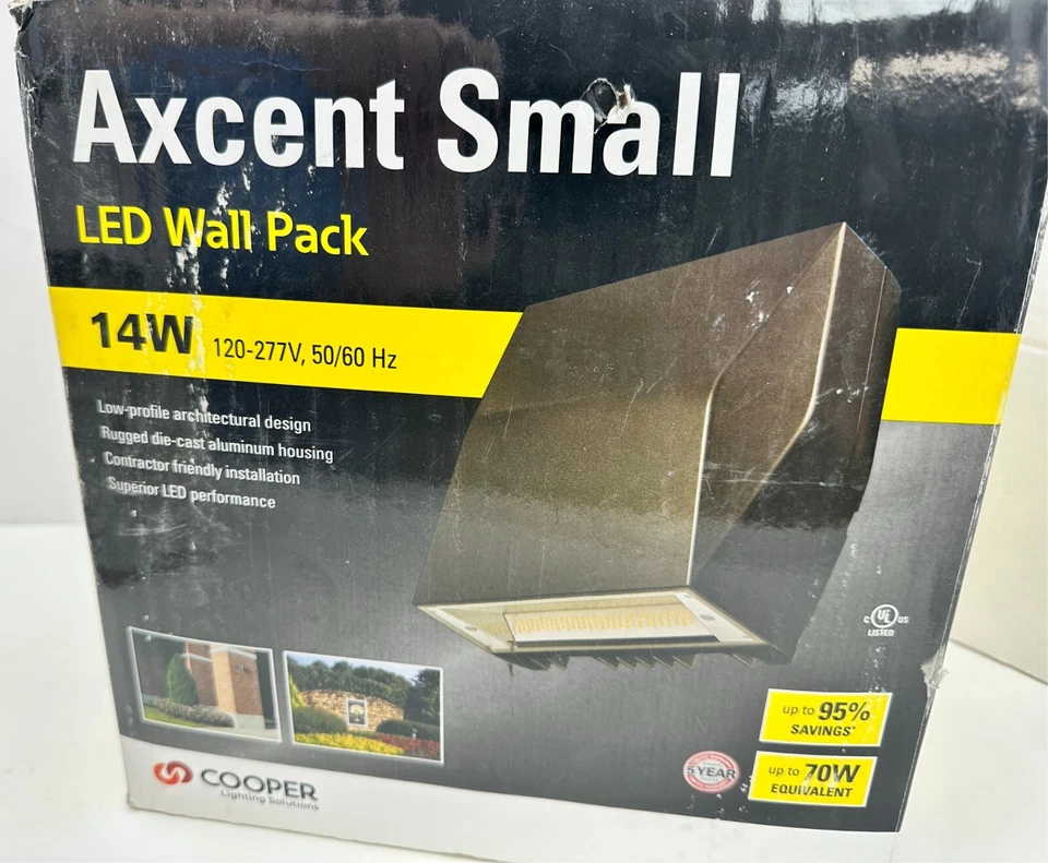 Cooper Lighting Solutions Axcent Small LED Wall Pack Walkway Light 14W 120-277V - Image 1 of 4