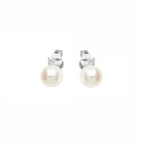 Orecchini in Oro Bianco 18 Carati con Perla e Zircone - Picture 1 of 1