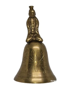 Vintage Chinese Brass Monk Bell – Spiritual Ritual Decor – Etched Floral Design - Picture 1 of 9