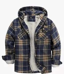 SCODI Men's Flannel Shirt Jacket Fleece Lined Plaid Coat Full Zip Up Hoodie SzXL - Picture 1 of 8