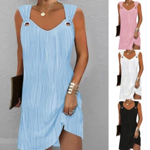 Damen Urlaub Casual Ärmelloses Mini Tank Kleid Sommer Strand Party Kleider ~ | - Picture 1 of 20