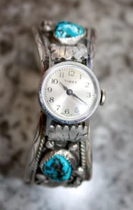 Reloj Pulsera Navajo Angela Lee Vintage Plata Esterlina Turquesa Brazalete - Imagen 1 de 8