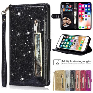 Bling Glitter Brieftasche Handy Hülle für iPhone 12 13 14 15 16 Pro Max Schutz - Picture 1 of 44