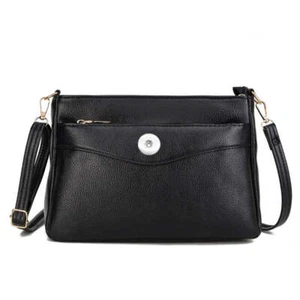 Black Crossbody Shoulder Bag Large Capacity Soft Leather Fits 18mm Snap Button - Picture 1 of 6