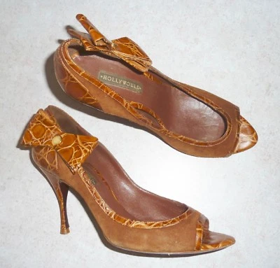 AUTÉNTICOS ZAPATOS DE TACÓN DE AGUJA VINTAGE *HOLLYWOULD* GAMUZA Y COCODRILO - DAMAS 37/7 EE. UU. Foto 1 de 4