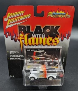 WHITE LIGHTNING 1933 WILLYS PICKUP     JOHNNY LIGHTNING BLACK WITH FLAMES 🌩  - Picture 1 of 3