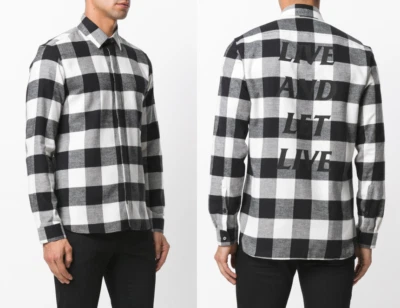 Camisas de franela a cuadros NEIL BARRETT "Vive and Let Live" para hombre calce ajustado nuevas con etiquetas $590 Foto 1 de 4