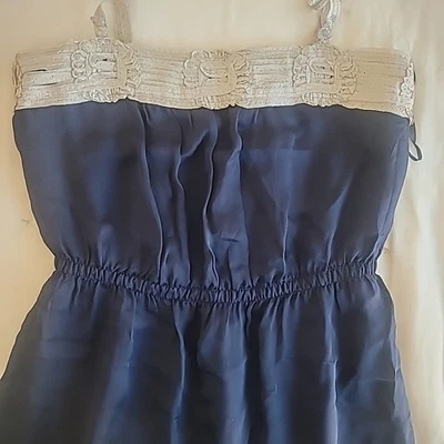 Graham And Spencer 100% Silk Navy Blue & Silver Knee Length Dress M - Image 1 of 4