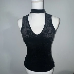 Vintage 90er Candie's Crushed Black Velvet V-Neck Cut Out & Choker Top Grunge Punk S - Bild 1 von 8