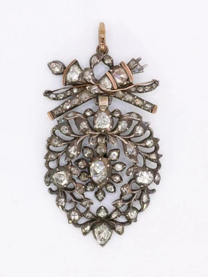 Pendentif ancien cœur flamand diamants taille rose - Photo 1/4