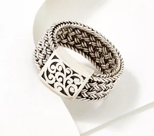 Lois Hill Sterling Silver Carved Textile Weave Station Ring, Size 6 - Picture 1 of 3