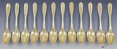 12 Antique 1850s German Gilt 812 Silver Fiddle Thread Tea Coffee Spoons - Image 1 of 4