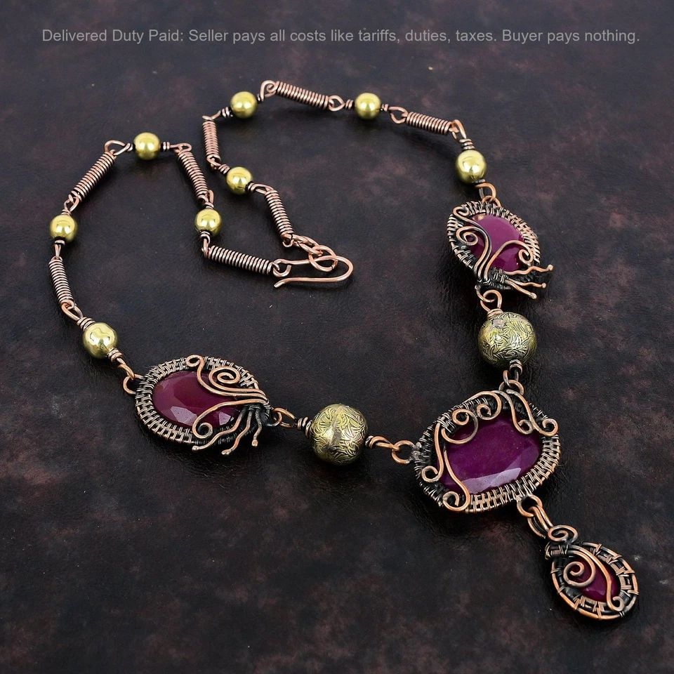 Venta de Halloween Natural Cachemira Rubí Alambre Envuelto Cadena Madre Collar Cobre Foto 1 de 4