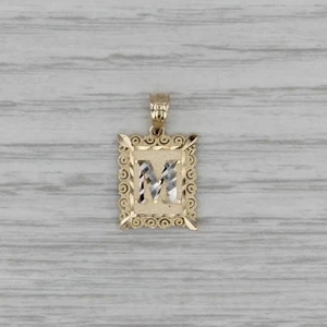 Framed Letter Initial M Pendant 10k White Yellow Gold - Picture 1 of 6