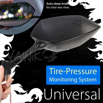 VAWiK Espejos Negros BUCK y Monitor de Presión de Neumáticos en Tiempo Real para Suzuki Kawasaki Foto 1 de 4
