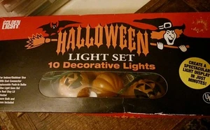 Vintage Halloween Pumpkin String of 10 Lights Blow Molds Jack-O-Lantern, Working - Picture 1 of 11