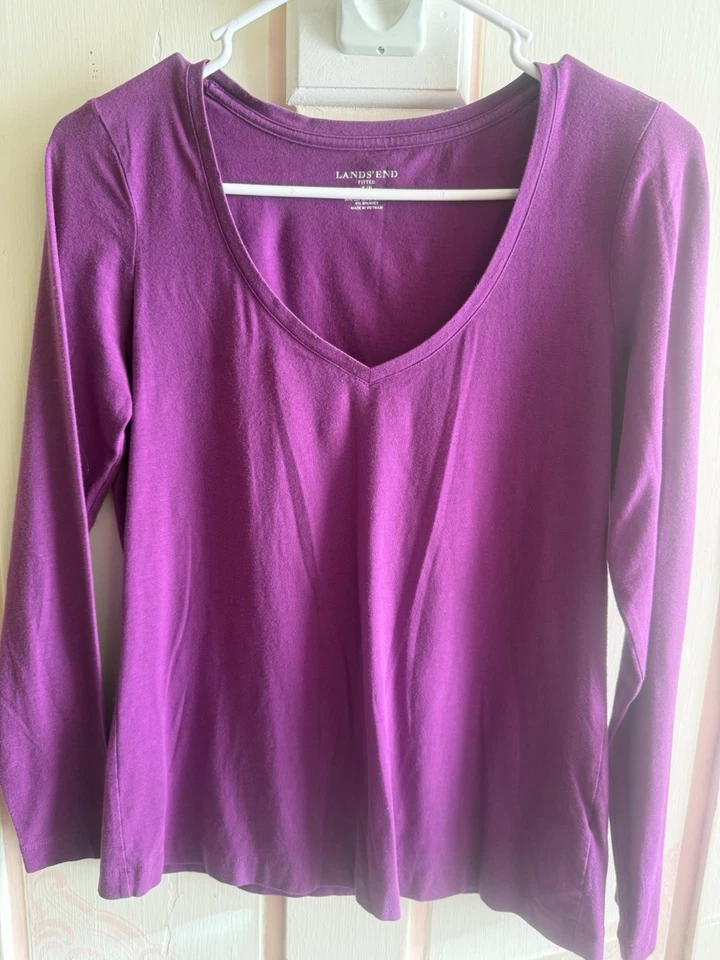 Lands' End Women's Pink Long Sleeve V Neck Top Size S/P - Image 1 of 3