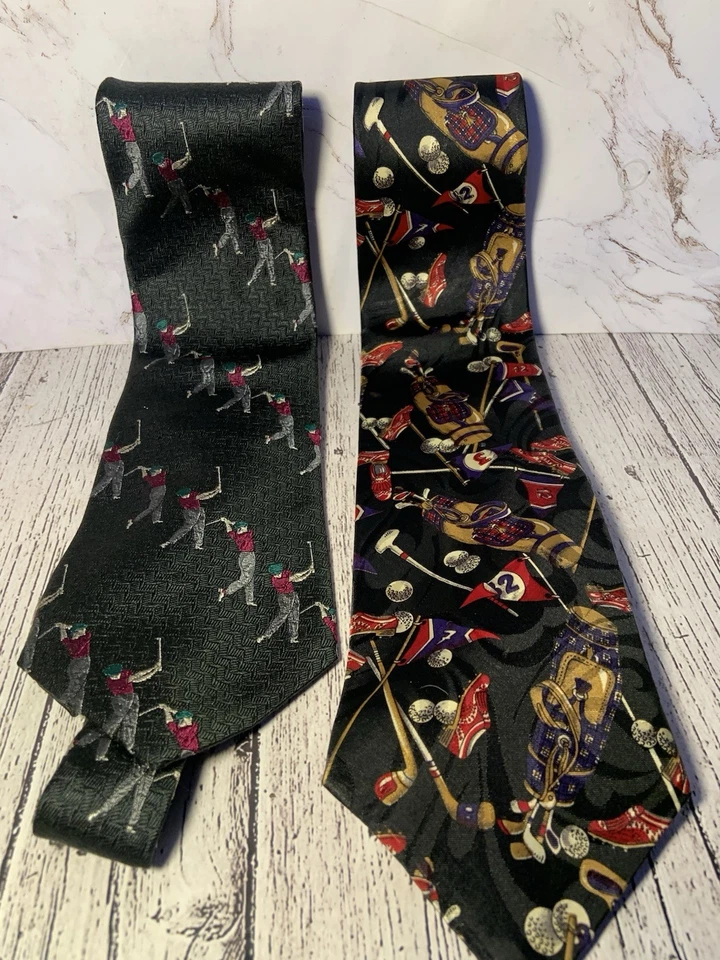 Conjunto de gravata Jack Nicklaus ação golfe swing feito nos EUA gravata de seda lote de 2 - Imagem 1 de 4