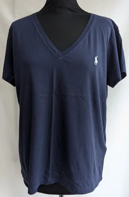 Polo Ralph Lauren Azul Marino Cuello en V Manga Corta Algodón Mujer Camiseta Talla XL Foto 1 de 4