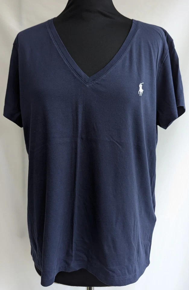 Polo Ralph Lauren Navy V Neck Short Sleeve Cotton Womens T-Shirt Size XL - Image 1 of 4