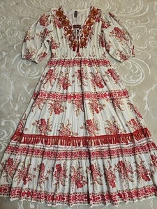NWT Anthropologie Me 2 Magic 1X Red Metallic Sequin Tiered Boho Maxi Dress  - Picture 1 of 10