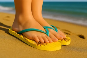 Hawaiian Sunset Palm Trees Flip Flop Rubber  by Juncture Women's Size 5/6 - Picture 1 of 5