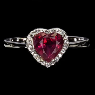 925 Sterling Silver Ring Heart Ruby 7mm Natural Gemstone Jewelry Size 7 - Image 1 of 4