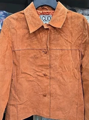 Chaqueta de Cuero Gamuza Clio Bronceado Naranja Marrón De Colección Talla 10 Botones Mujer Western  Foto 1 de 4