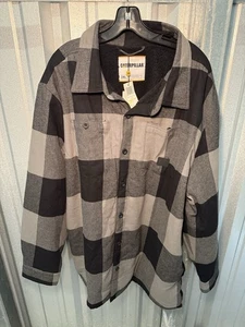 Caterpillar Sherpa-Lined Plaid Flannel Shacket Mens Size 2XL Black Gray - Picture 1 of 3