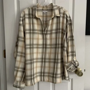 LL Bean Signature Damen XL Relaxed Hanfmischung Popover Hemd kariert Rollriegel - Bild 1 von 11