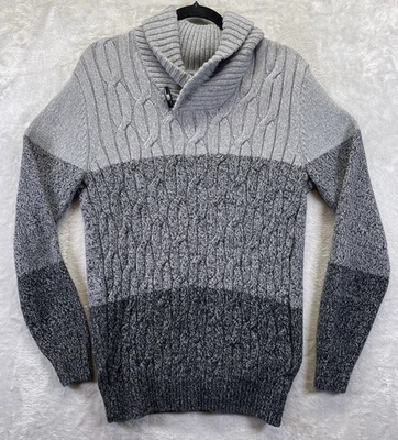 Suéter masculino Preswick & Moore médio preto cinza malha cabo xale colarinho aconchegante - Imagem 1 de 4