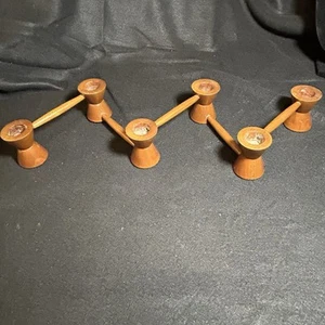 VTG 1950s-60s Danish Teak Folding Candle-abra Holder Cork Bottoms - Picture 1 of 8
