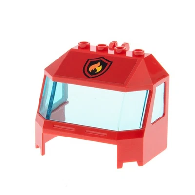 1x Lego Cab Cockpit 6x6x5 Red Window Light Blue Sticker Flames 45406pb006 - Image 1 of 2