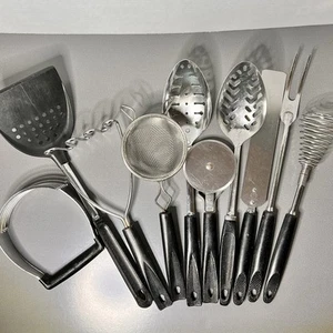 Großes Set 10 Vintage Ekco Küchenutensilien schwarzer Griff Servieren Kochen - Bild 1 von 6