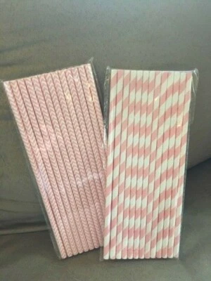 NUEVO 50 Pajitas de Papel para Beber ROSA RAYAS CHEVRON Desechables Fiesta Eventos EE. UU.  Foto 1 de 2