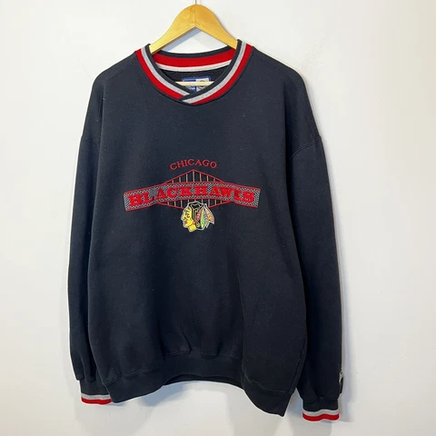 Vintage Chicago Blackhawks Sewn Starter Crewneck Sweater Sweatshirt Adult XL Cover