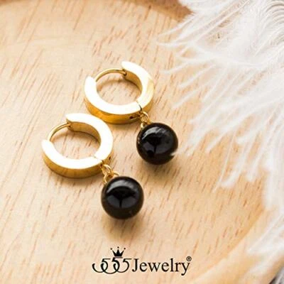 555Jewelry Womens Stainless Steel Huggie Dangle Pearl, Onyx, Turquoise Earrings - Image 1 of 4