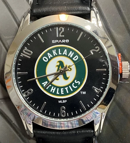 New Oakland Athletics Sparo Classic Style Men's Sports Watch Black Leather Band Cover