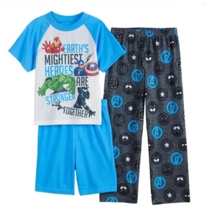 The AVENGERS Pajamas Boys 10 NEW Shirt Shorts Pants Pjs Set Iron Man Hulk Marvel - Picture 1 of 6