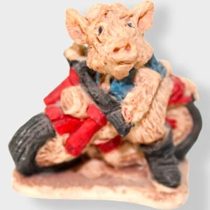 Biker Hog On Motorcycle Anthropomorphic Resin Red Bike Pig Vintage - Picture 1 of 6