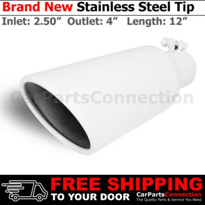 Bolt-On Stainless Truck Angled White 12 inch Exhaust Tip 213818 2.5 In 4 Out - Image 1 of 4