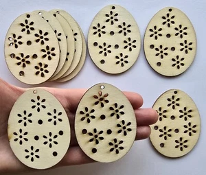 10 or 20 Wooden FLOWER EASTER EGG Wood Craft Card Making Hanging Decoration - Picture 1 of 10