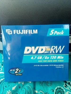 DVD-RW Fujifilm Discs Disks DVDs 120 Min 4.7GB Jewel Cases Brand New Pack Of 5 - Image 1 of 3