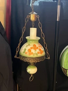 Vintage Petite floral Hanging Gas Lantern - electrified, wired, ready to install - Picture 1 of 6