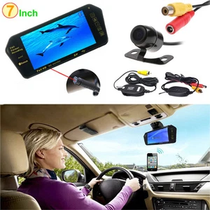 7" Bluetooth MP5 Car Rear View Mirror Monitor Wireless Reverse Backup Camera Kit - Picture 1 of 12