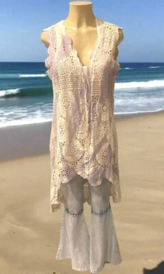 Chaleco Origami Crochet Hi-Lo Lavanda y Rosa Pequeño/Mediano Foto 1 de 4