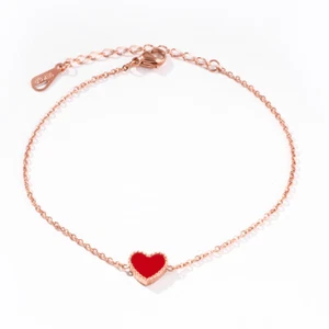 Women Rose Gold Titanium Love Heart Double-side Red Black Ankle Bracelet Anklet - Picture 1 of 2