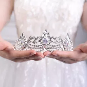 Rhinestone Tiara for Women Queen Crown Wedding Bridal Party Silver - Picture 1 of 4
