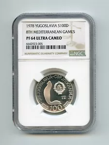 YUGOSLAVIA 1978 Hundred 100 Dinara Silver Coin KM# 65 NGC PF 64 ULTRA CAMEO - Picture 1 of 2